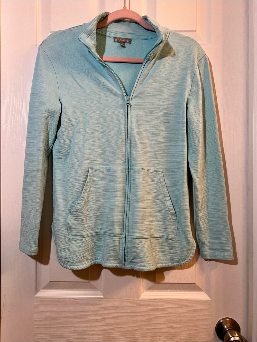 🦋Women’s Light Aqua Talbots Full-Zip Knit Jacket with Stand Collar SP